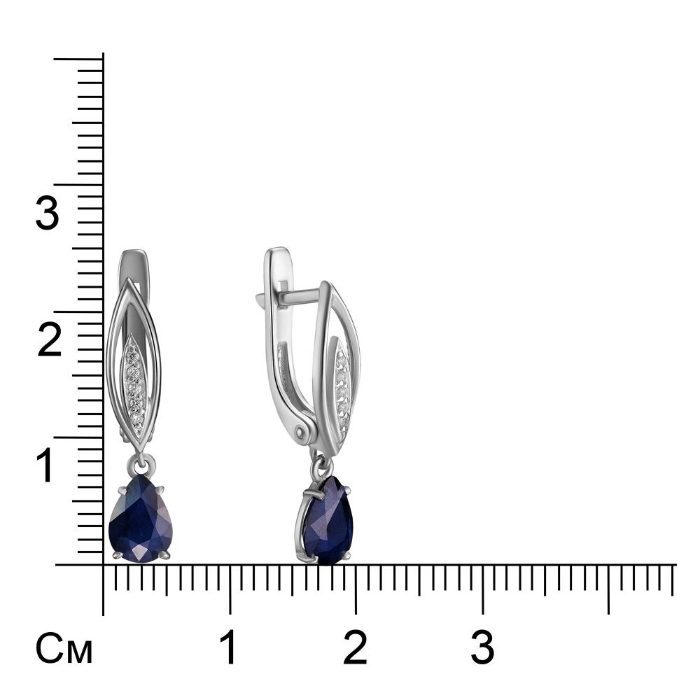 Серебряные серьги 925 пробы; вставки 2 Сапфир U/2 1,703; 10 Фианит бесцв.;