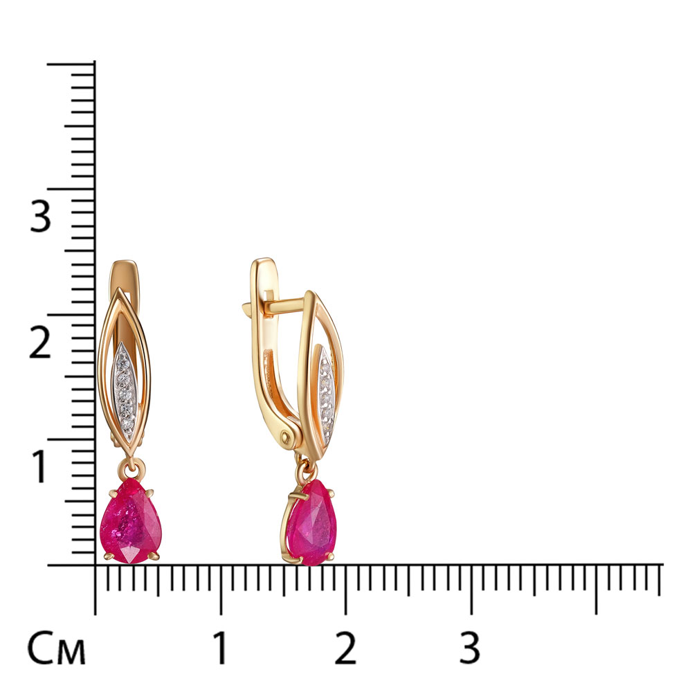 Серебряные серьги 925 пробы; вставки 2 Рубин F/2 1,858; 10 Фианит бесцв.;