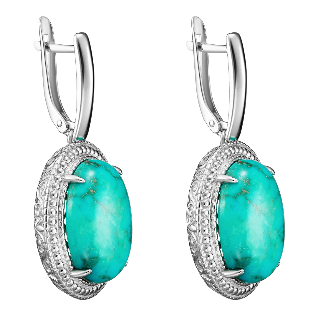 Серебряные серьги 925 пробы; вставки 2 Бирюза нат.;
