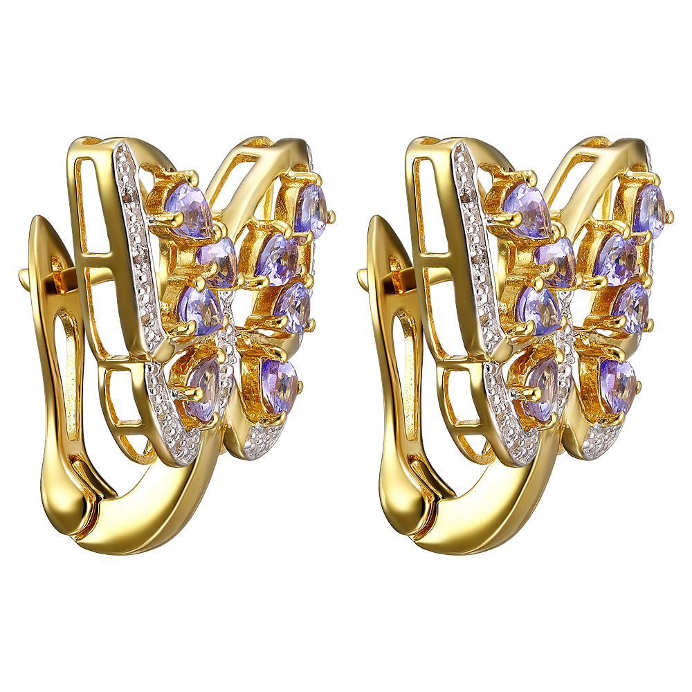 Серебряные серьги 925 пробы; вставки 16 Танзанит 2,24ct. груша 5x3 мм; 22 Топаз белый круг 0,11ct.