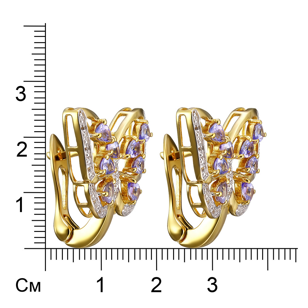 Серебряные серьги 925 пробы; вставки 16 Танзанит 2,24ct. груша 5x3 мм; 22 Топаз белый круг 0,11ct.