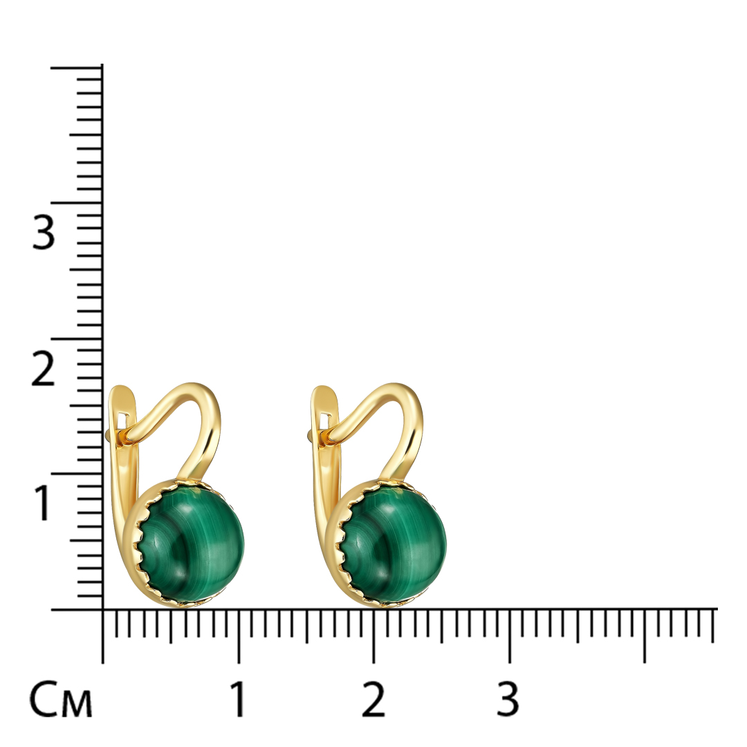 Серебряные серьги 925 пробы; вставки 2 Малахит;