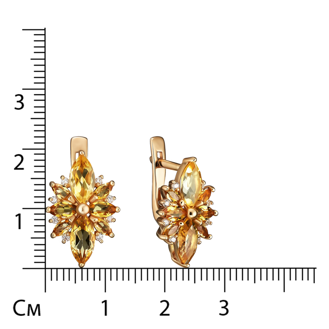 Серебряные серьги 925 пробы; вставки 16 Цитрин; 16 Фианит бесцв.;