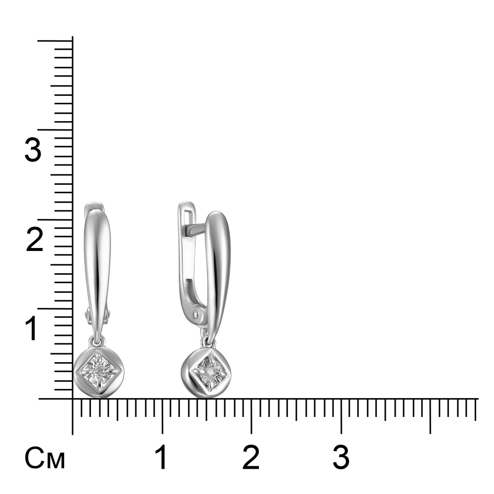Серебряные серьги 925 пробы; с алмазной обработкой; вставки 2 Бр.Кр-17 0,015 2/3A;