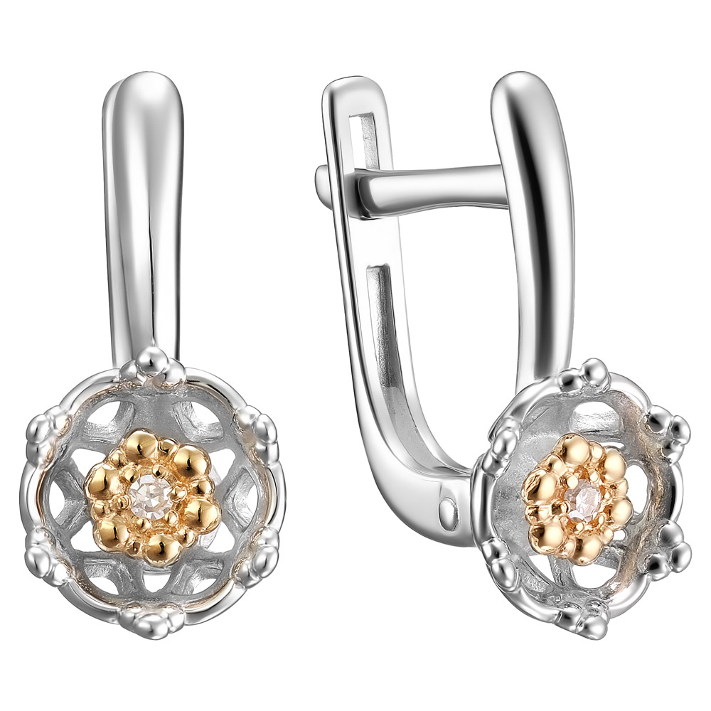 Серебряные серьги 925 пробы; вставки Золото 585 пробы 0,16; 2 Бр.Кр-17 0,017 2/3A;
