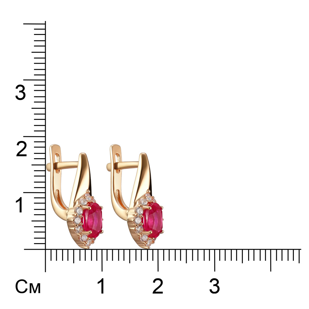Серебряные серьги 925 пробы; вставки 24 Фианит бесцв.; 2 Рубин F/2 1,34;