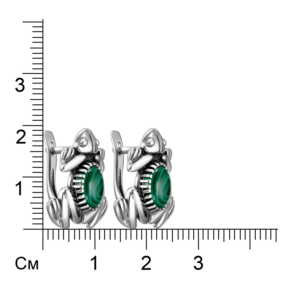 Серебряные серьги 925 пробы; оксидирование; вставки 2 Малахит;