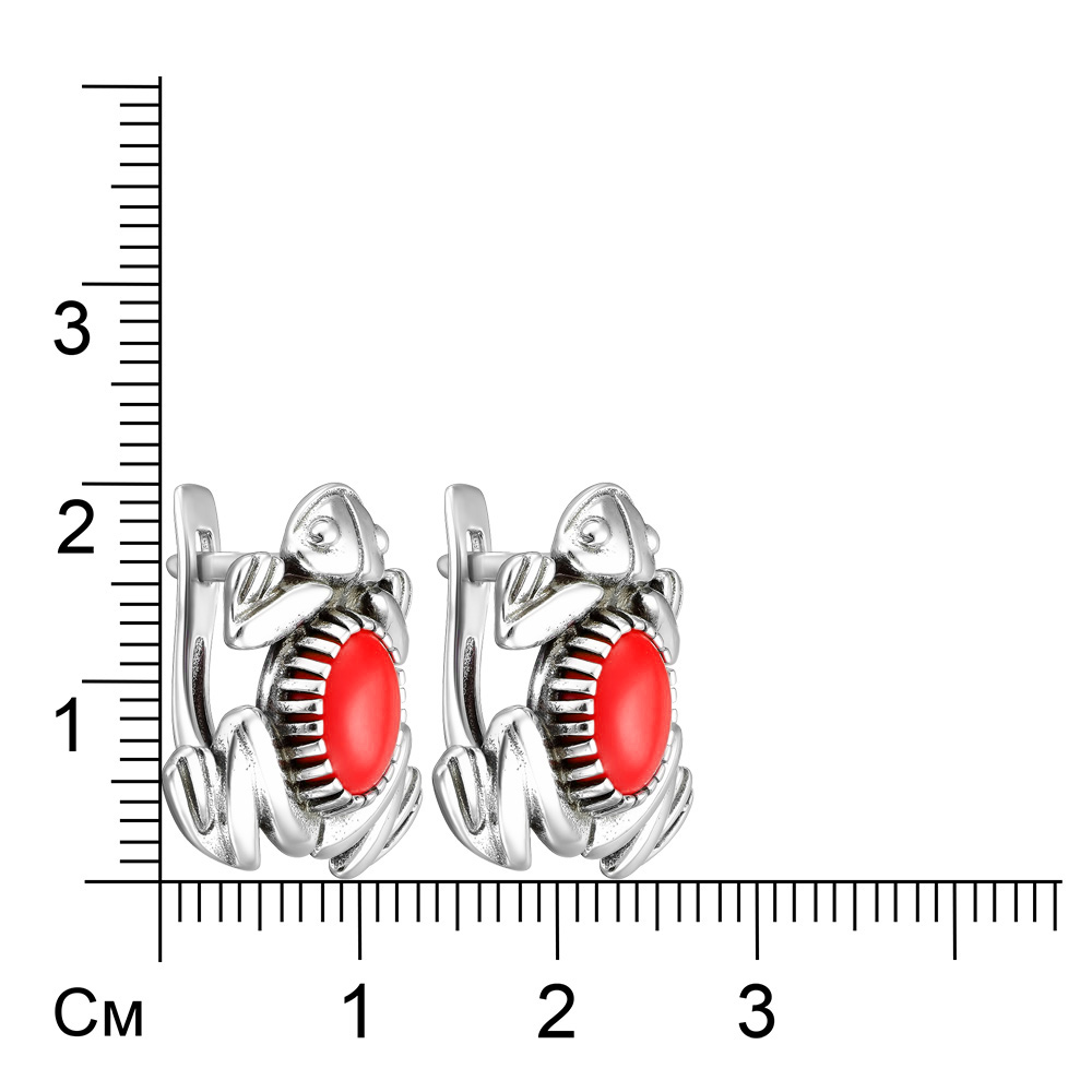 Серебряные серьги с кораллами "Лягушки"