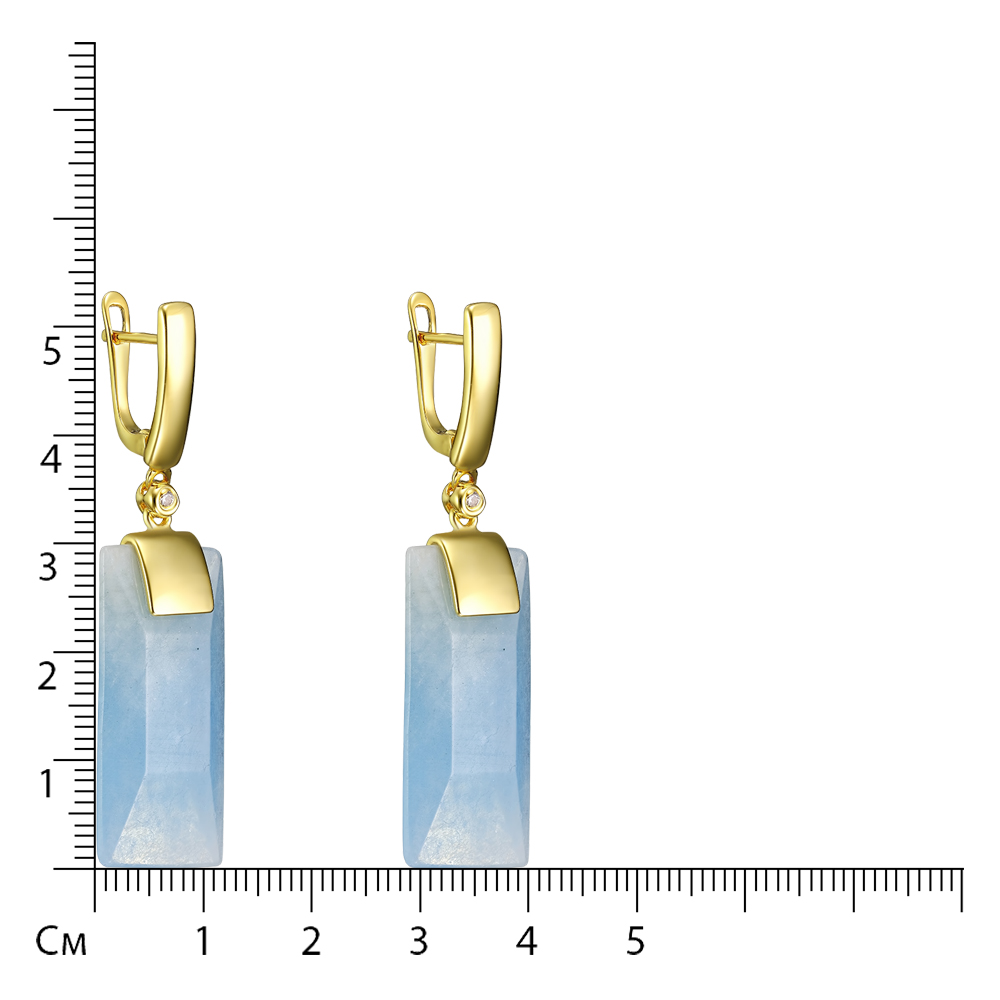 Серебряные серьги 925 пробы; вставки 2 Аквамарин; 2 Фианит бесцв.;
