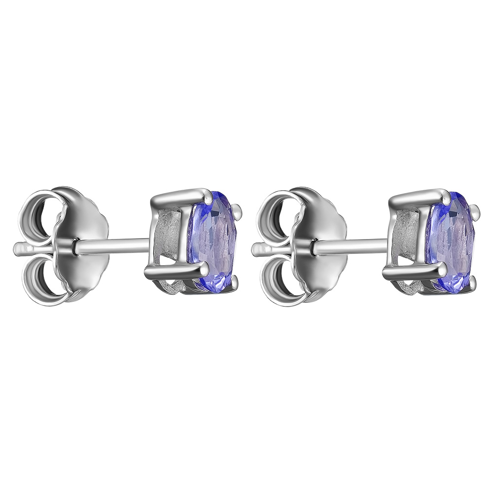 Серебряные серьги-пусеты 925 пробы; вставки 2 Танзанит 0,88 ct, овал 6х4мм.;