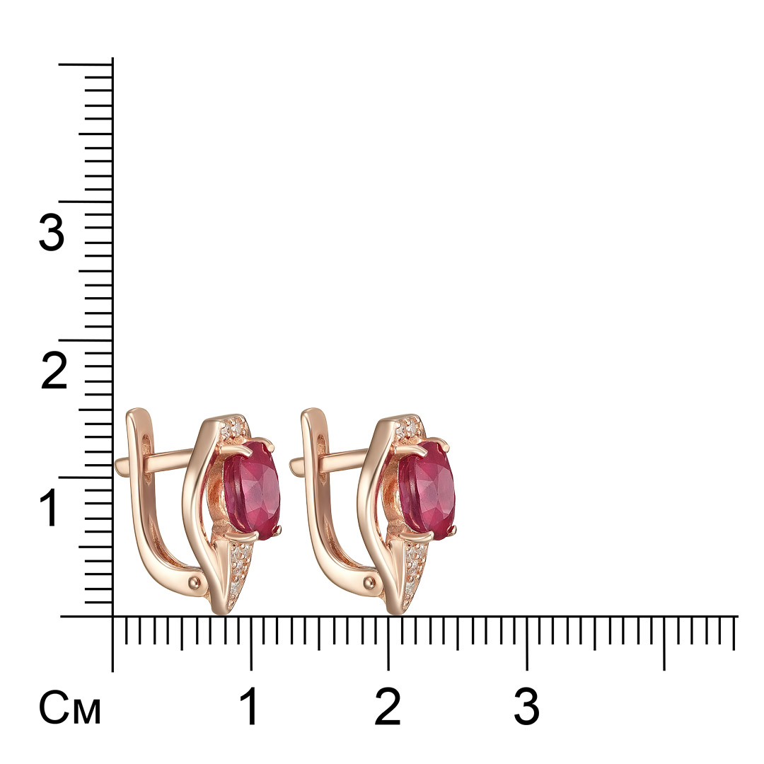 Серебряные серьги 925 пробы; вставки 2 Рубин F/2 2,379; 12 Фианит бесцв.;