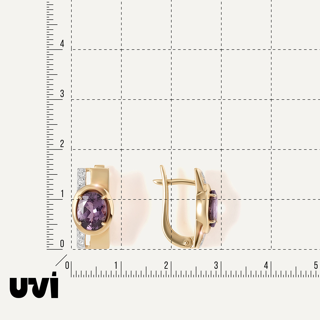 Серьги из желтого золота с лавандовой шпинелью