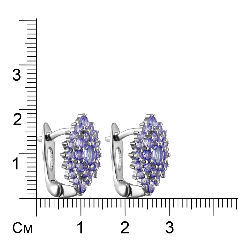 Серебряные серьги 925 пробы; вставки Россыпь Танзанит 3 ct., круг;