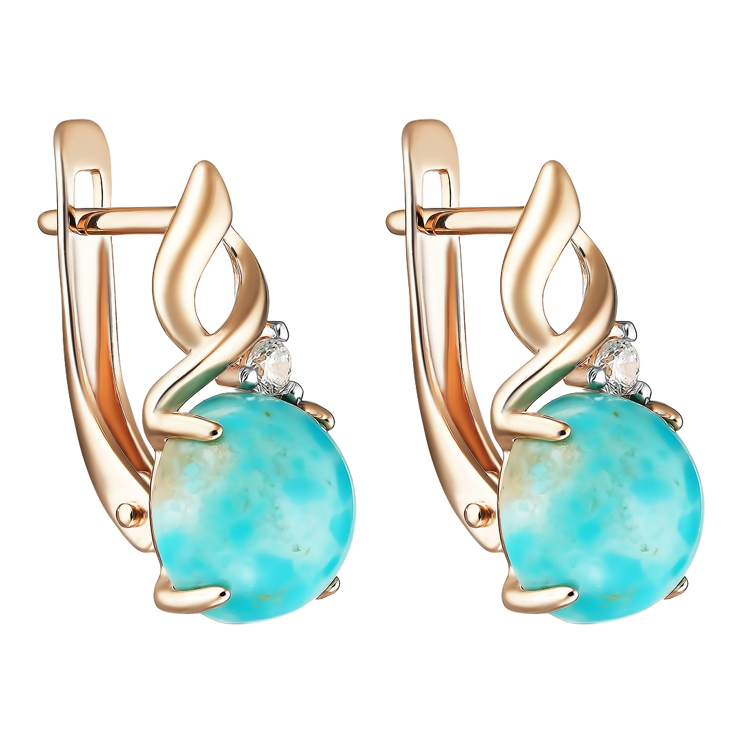 Серебряные серьги 925 пробы; вставки 2 Бирюза нат.; 2 Фианит бесцв.;