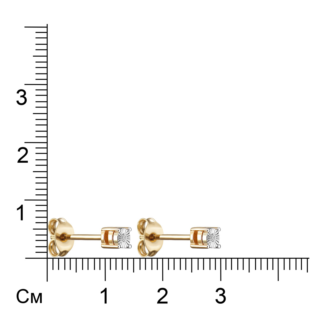 Золотые серьги-пусеты 585 пробы; родий; с алмазной обработкой; вставки 2 Бр.Кр-17 0,007 2/3А;