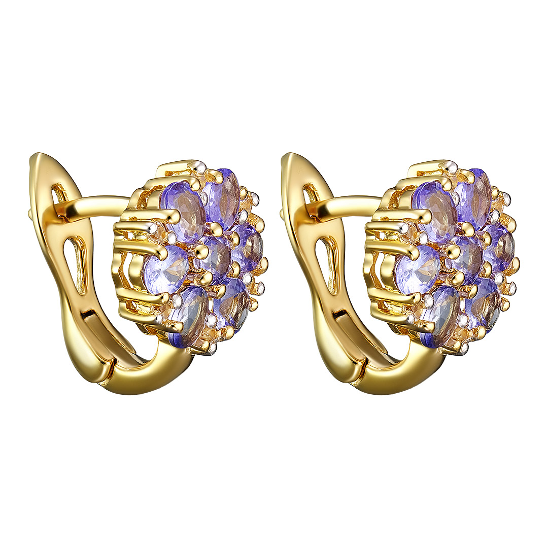 Серебряные серьги 925 пробы; вставки 14 Танзанит 2,24 ct., (овал 4x3 мм., круг 3 мм.); 12 Топаз белы