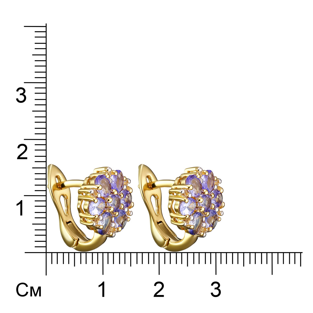 Серебряные серьги 925 пробы; вставки 14 Танзанит 2,24 ct., (овал 4x3 мм., круг 3 мм.); 12 Топаз белы