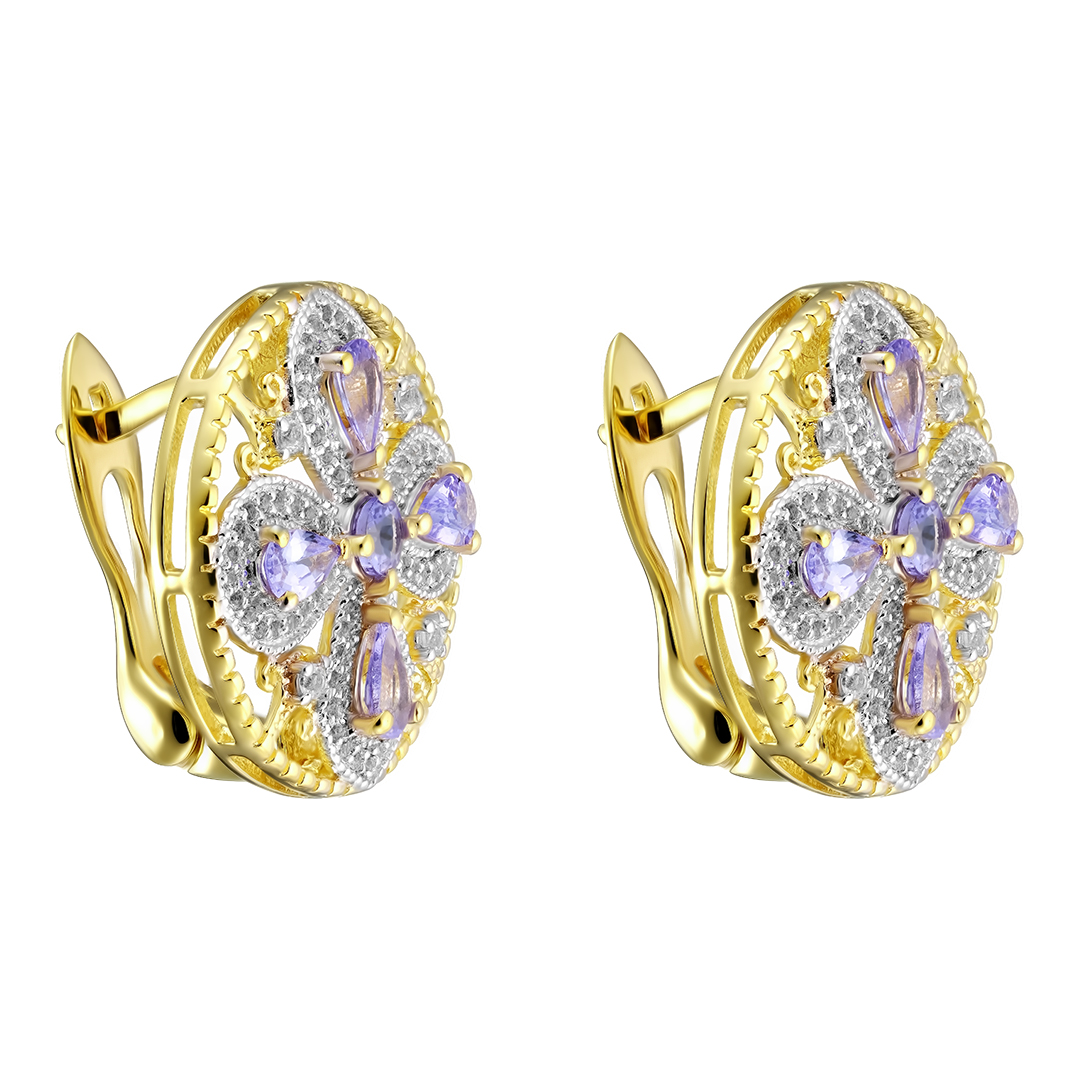 Серебряные серьги 925 пробы; вставки 10 Танзанит 2,06ct (круг 3,5мм; груша 5x3 мм); Россыпь Топаз бе