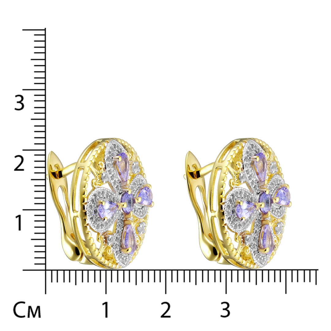 Серебряные серьги 925 пробы; вставки 10 Танзанит 2,06ct (круг 3,5мм; груша 5x3 мм); Россыпь Топаз бе