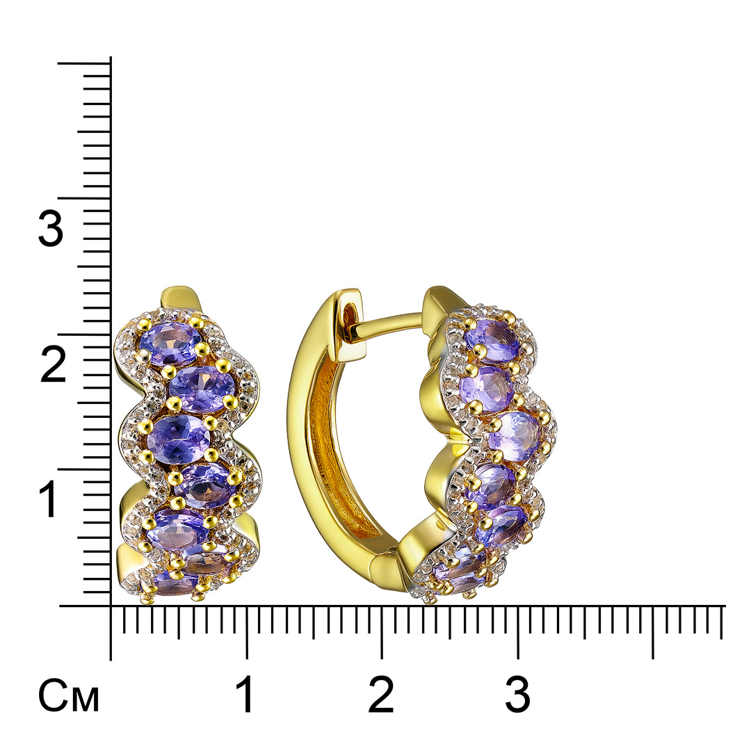 Серебряные серьги 925 пробы; вставки 14 Танзанит Овал 4x3 мм 2,38 ct, Россыпь Топаз белый Круг 0,80