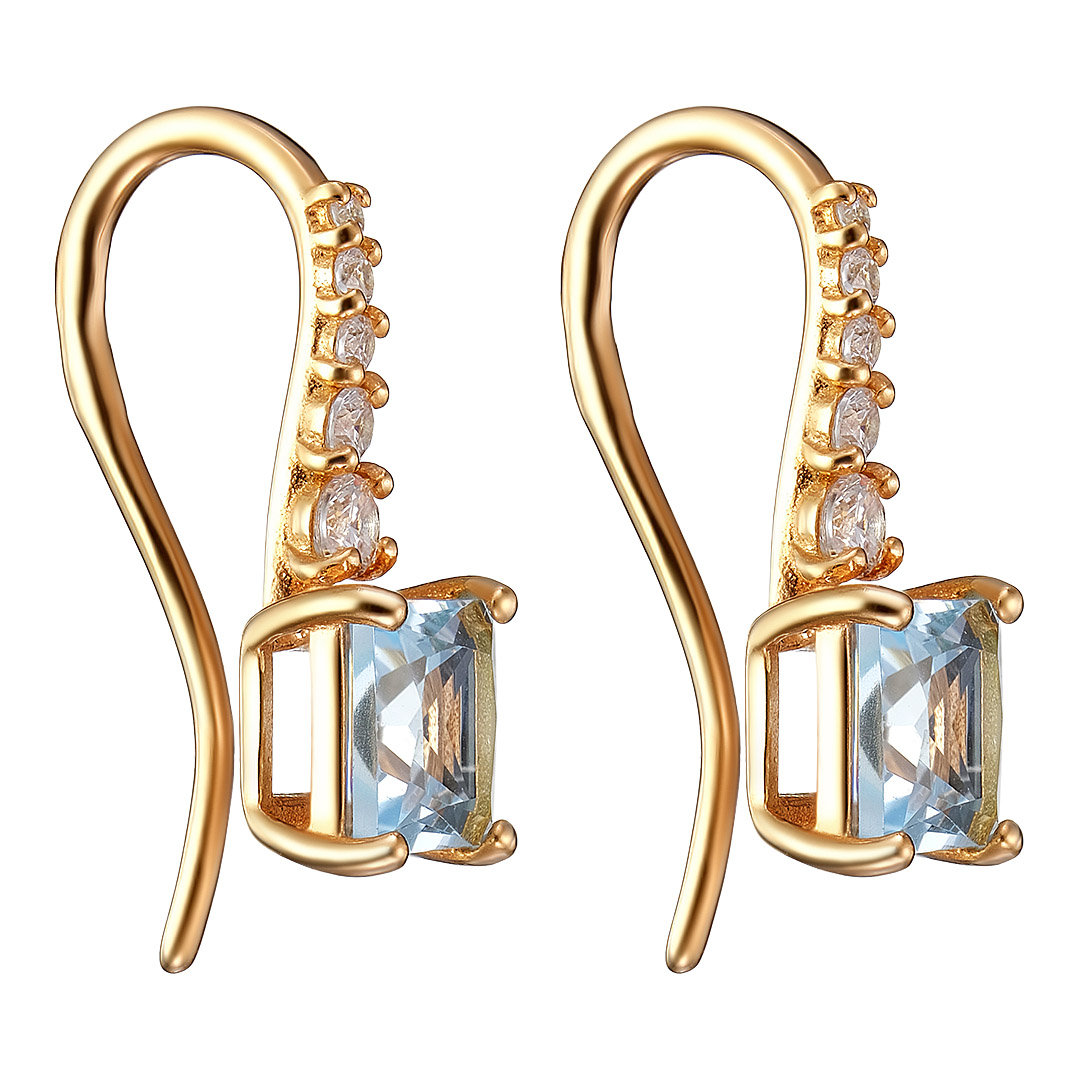 Серебряные серьги 925 пробы; вставки 2 Топаз ; 10 Фианит бесцв.;