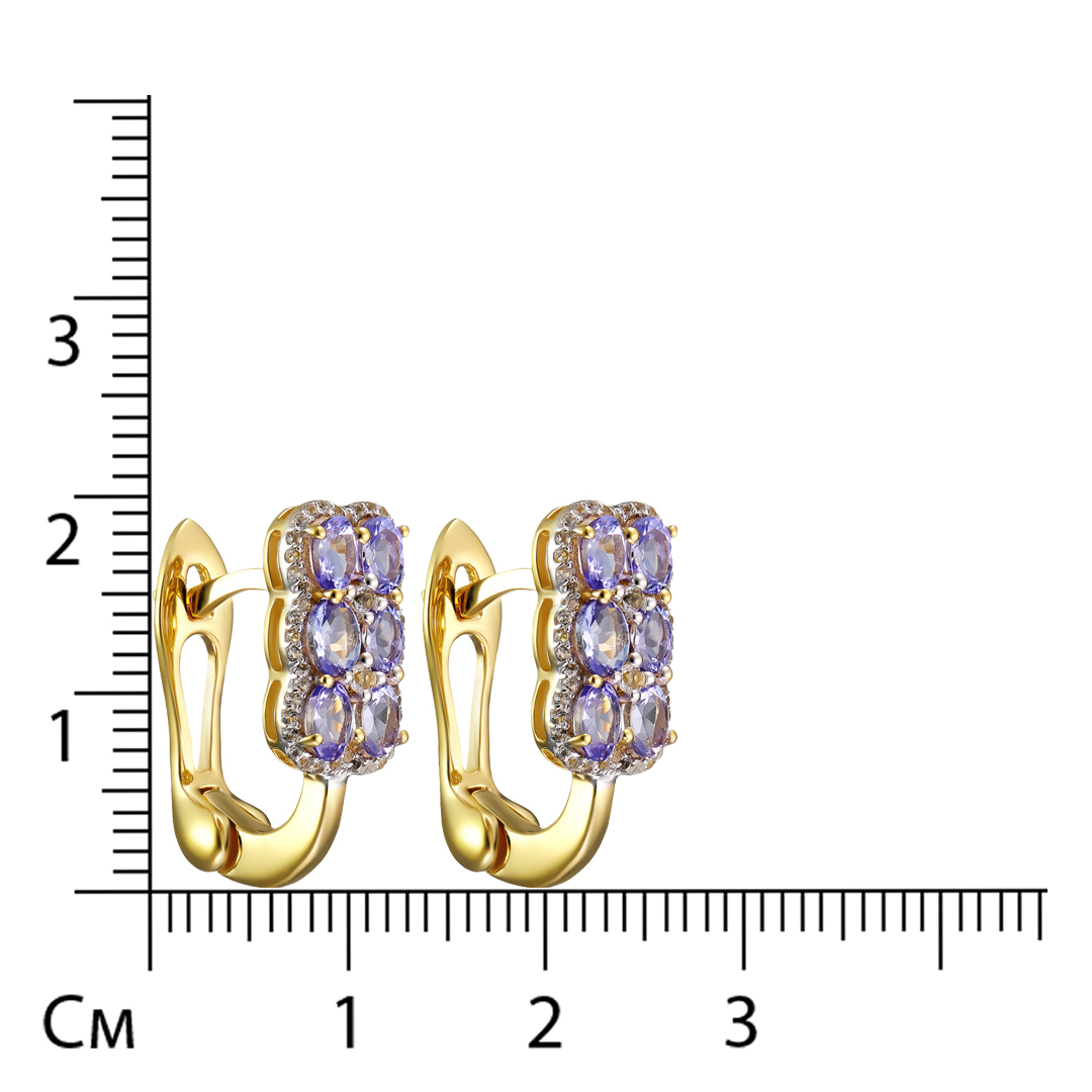 Серебряные серьги 925 пробы; вставки 12 Танзанит 2,04 ct., овал 4x3 мм.; Россыпь Топаз белый 0,31 ct