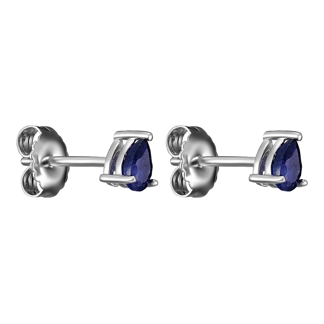 Серебряные серьги-пусеты 925 пробы; вставки 2 Сапфир U/2 0,5 ct, груша 5x3 мм.;