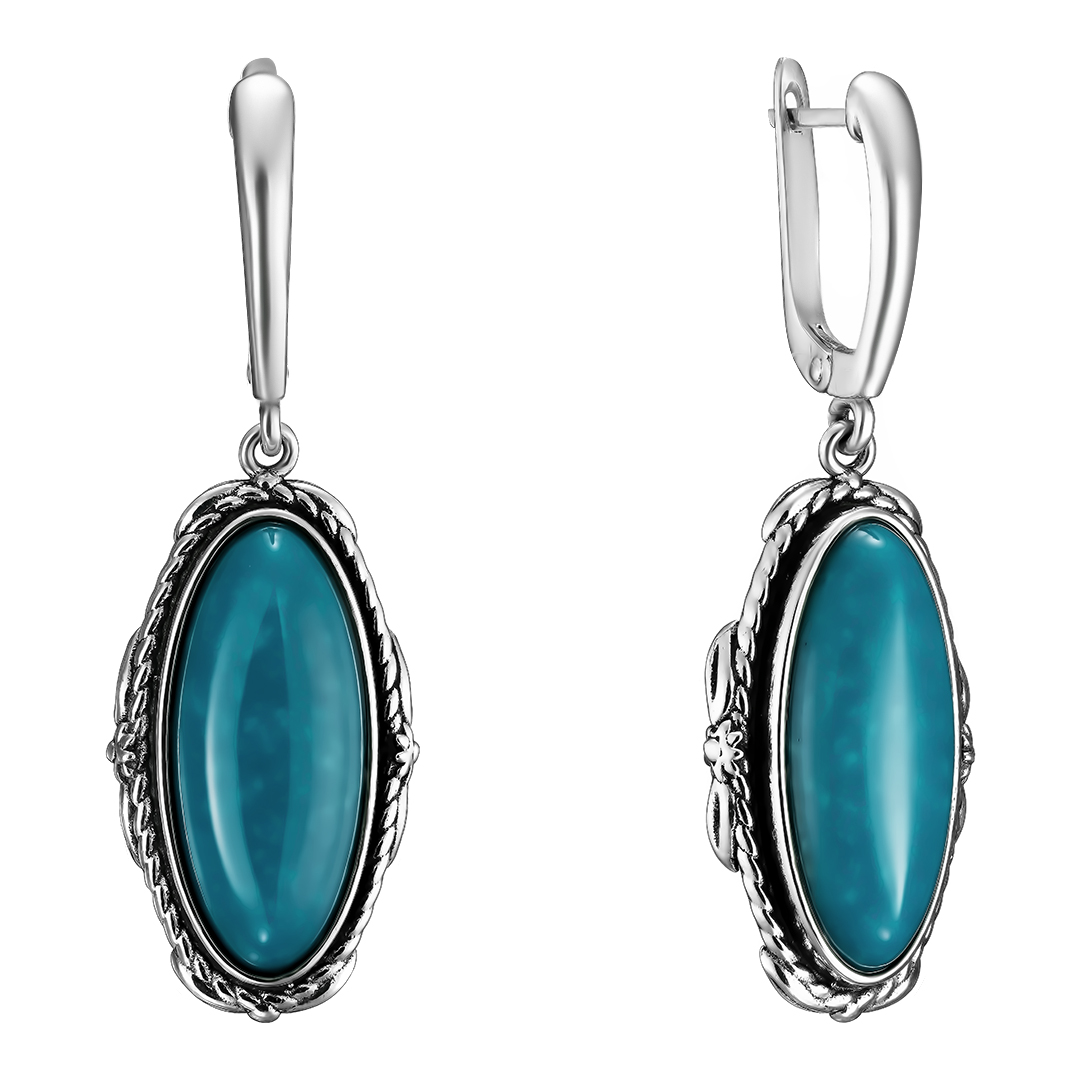 Серебряные серьги 925 пробы; оксидирование; вставки 2 Бирюза;
