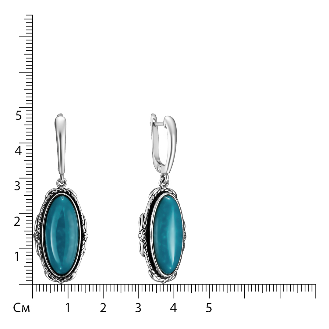 Серебряные серьги 925 пробы; оксидирование; вставки 2 Бирюза;