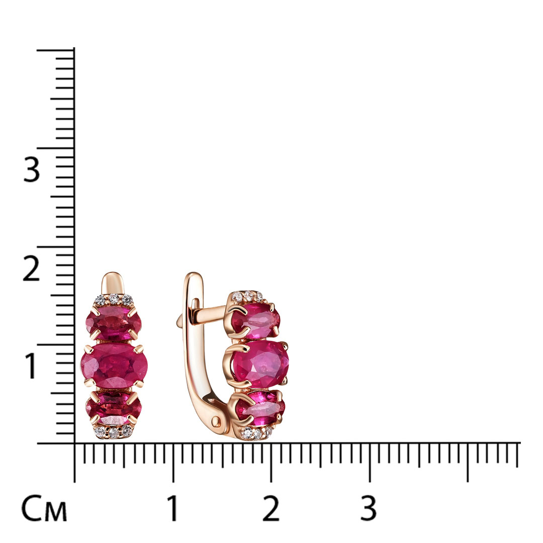 Серебряные серьги 925 пробы; вставки 2 Рубин 1,285 F/2; 4 Рубин 1,148 F/2; 12 Фианит бесцв.;