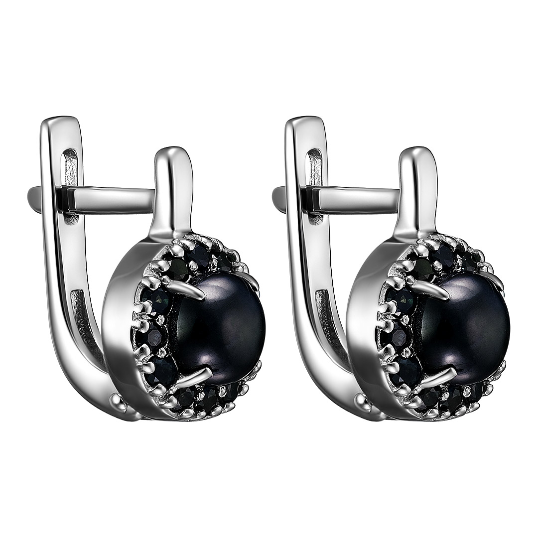 Серебряные серьги 925 пробы; вставки 2 Сапфир звездчатый U/2 1,705; 24 Сапфир 4/3 0,371