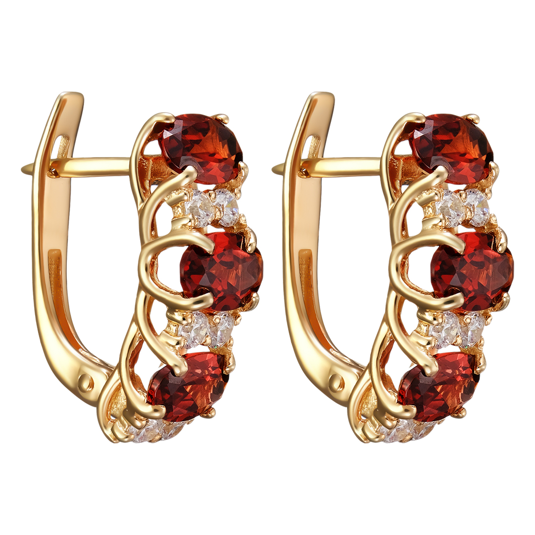 Серебряные серьги 925 пробы; вставки 6 Гранат; 12 Фианит бесцв.;