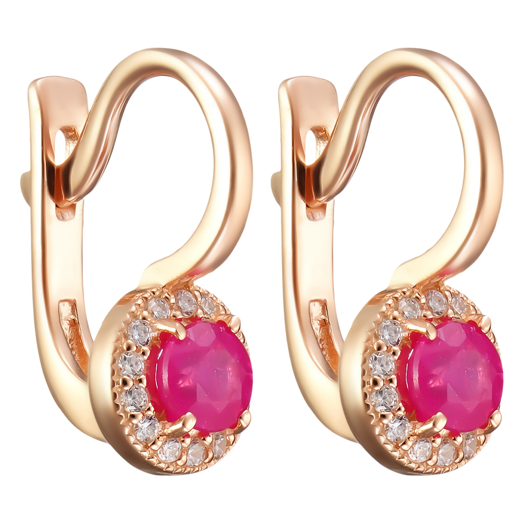 Серебряные серьги 925 пробы; вставки 2 Рубин F/2А 0,804; 28 Фианит бесцв.;
