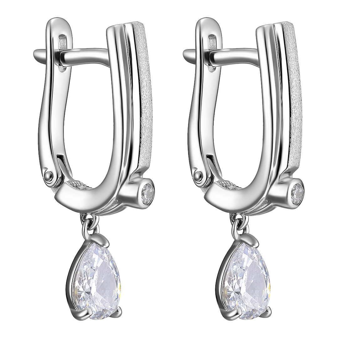 Серебряные серьги 925 пробы; матирование; вставки 4 Фианит Swarovski бесцв.;