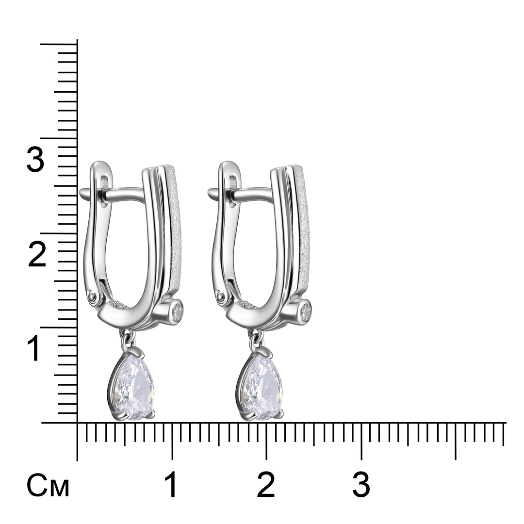 Серебряные серьги 925 пробы; матирование; вставки 4 Фианит Swarovski бесцв.;