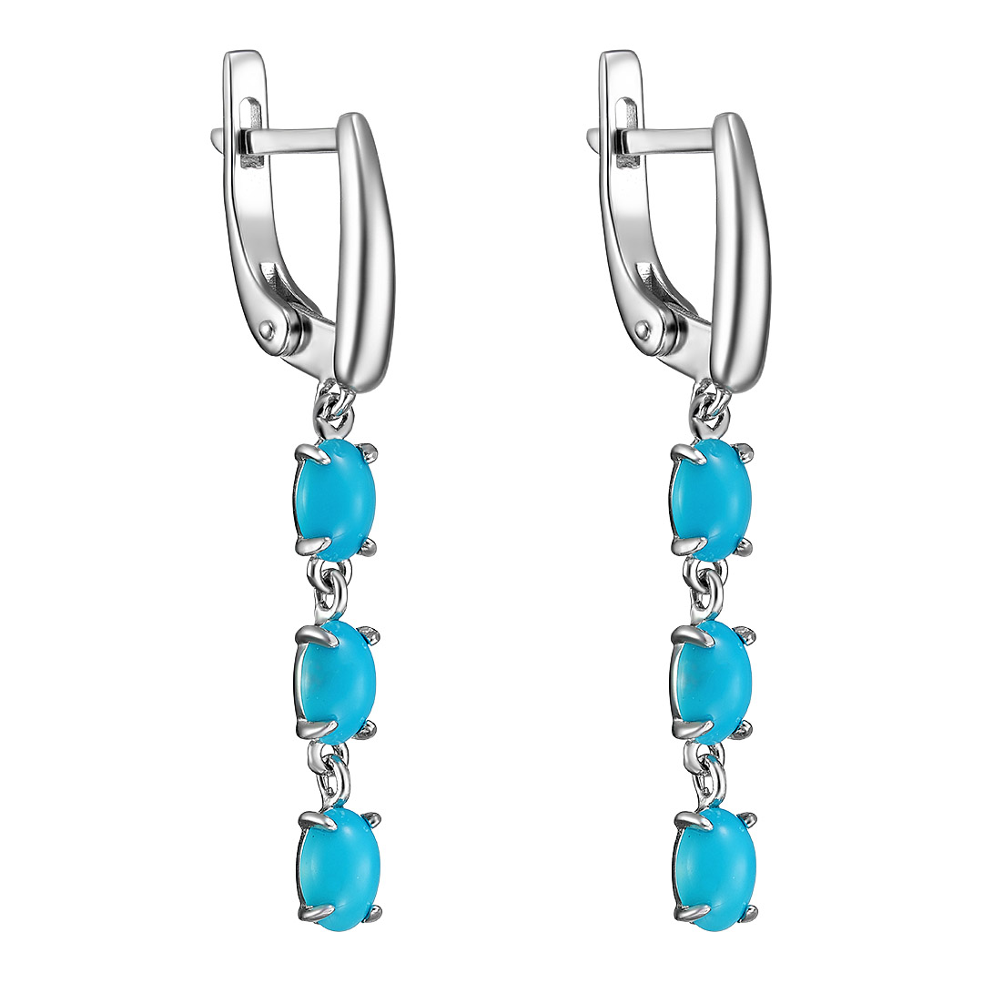 Серебряные серьги 925 пробы; вставки 6 Бирюза нат.;