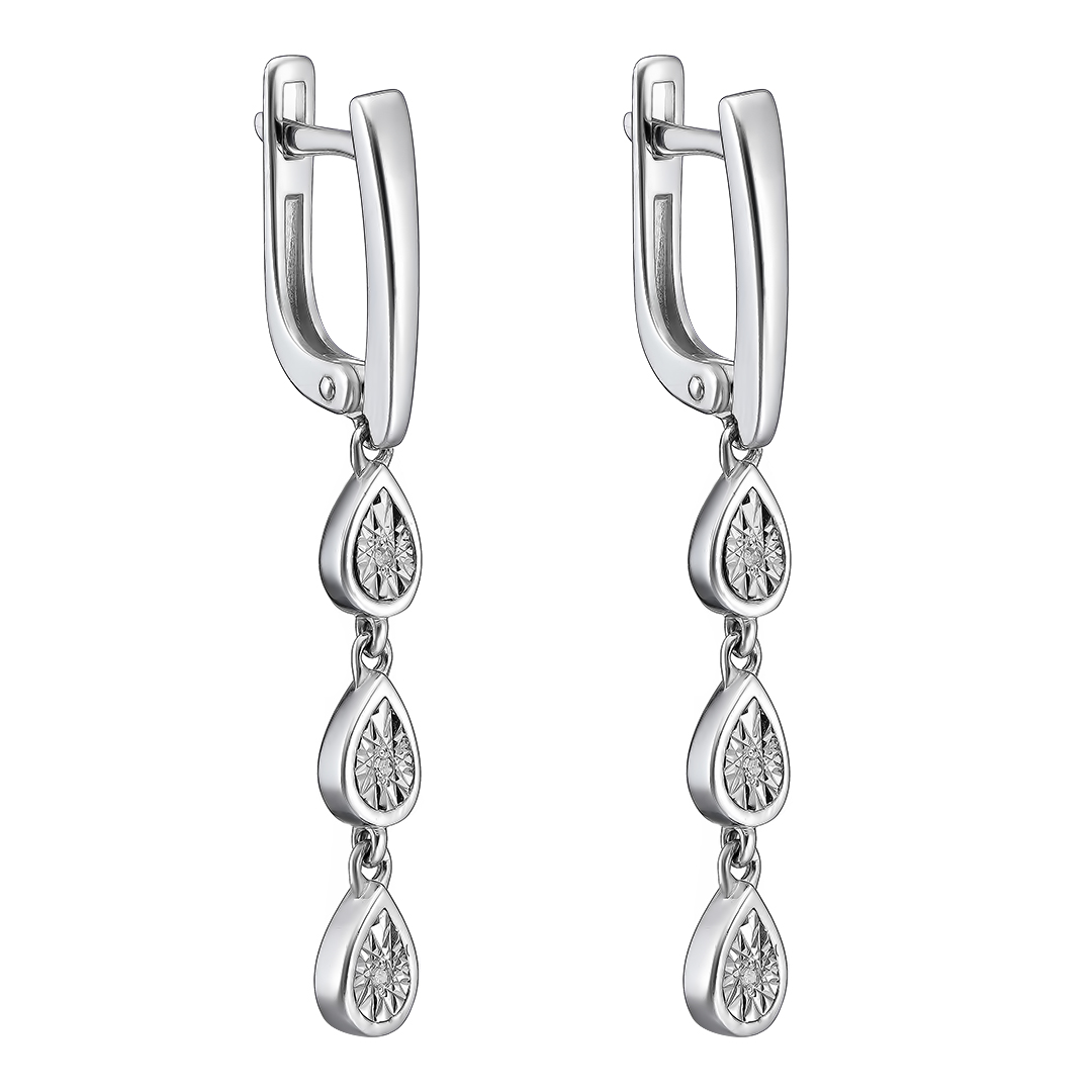 Серебряные серьги 925 пробы; с алмазной обработкой; вставки 6 Бр.Кр-17 0,023 2/3A;