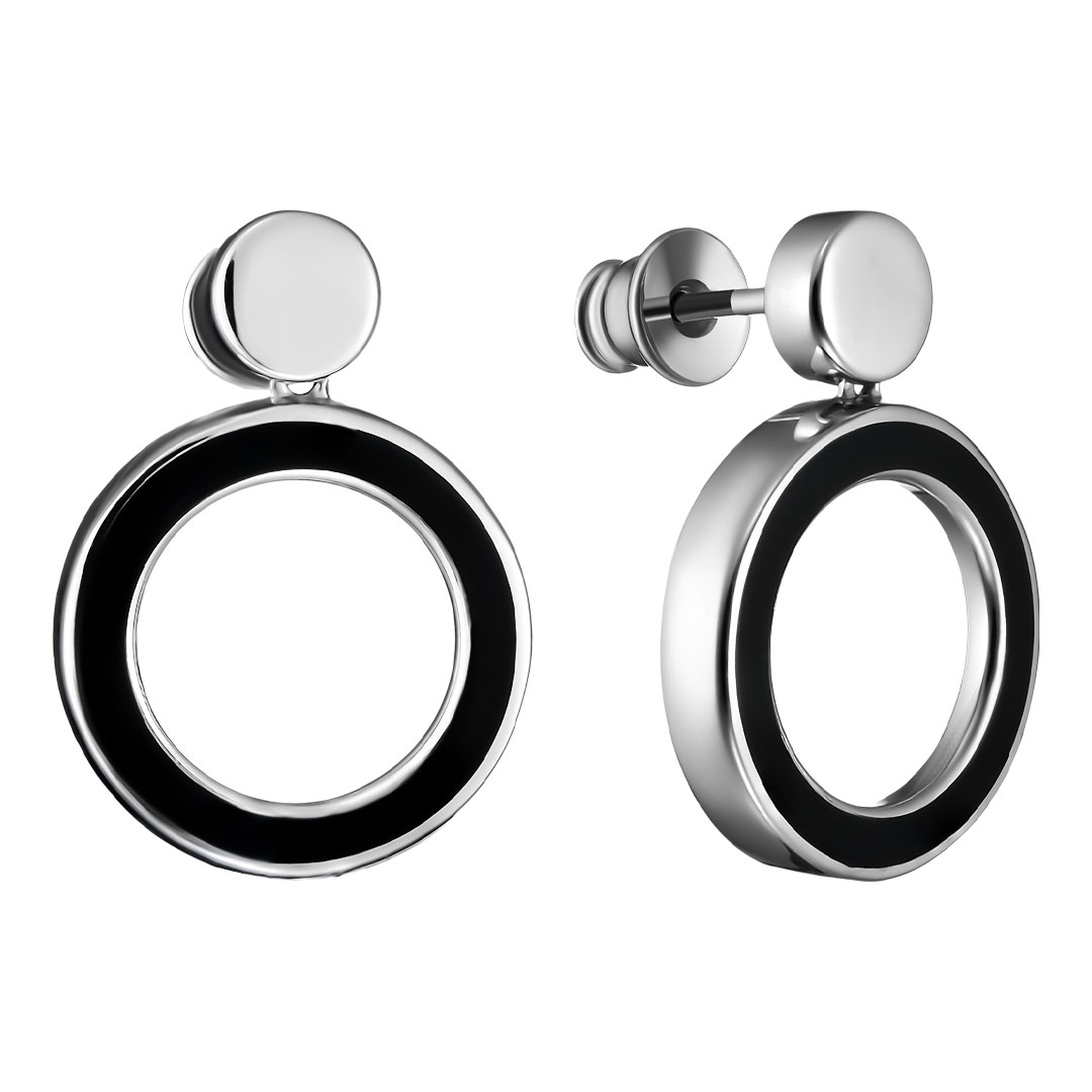 Серебряные серьги 925 пробы; вставки Эмаль черн.;