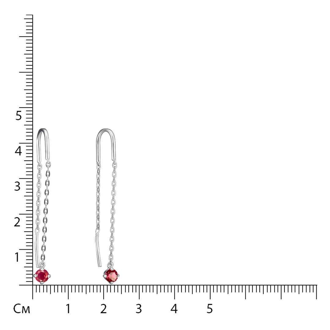 Серебряные серьги-протяжки с рубинами