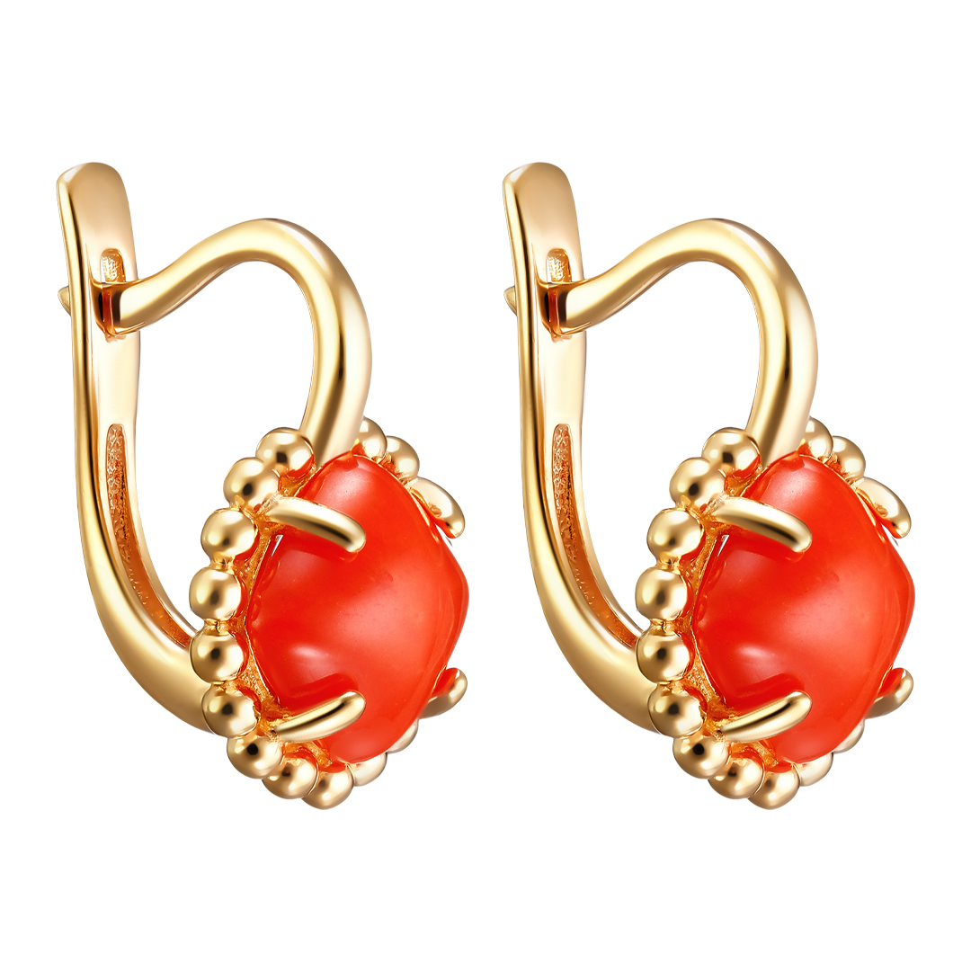 Серебряные серьги 925 пробы; вставки 2 Коралл;