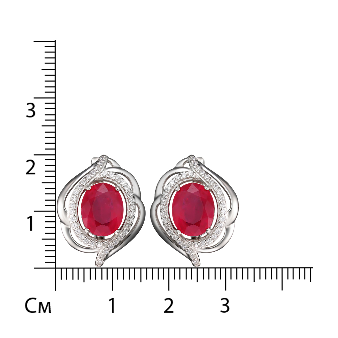 Серебряные серьги 925 пробы; вставки 2 Рубин 3,6 F/2; 72 Фианит бесцв.;
