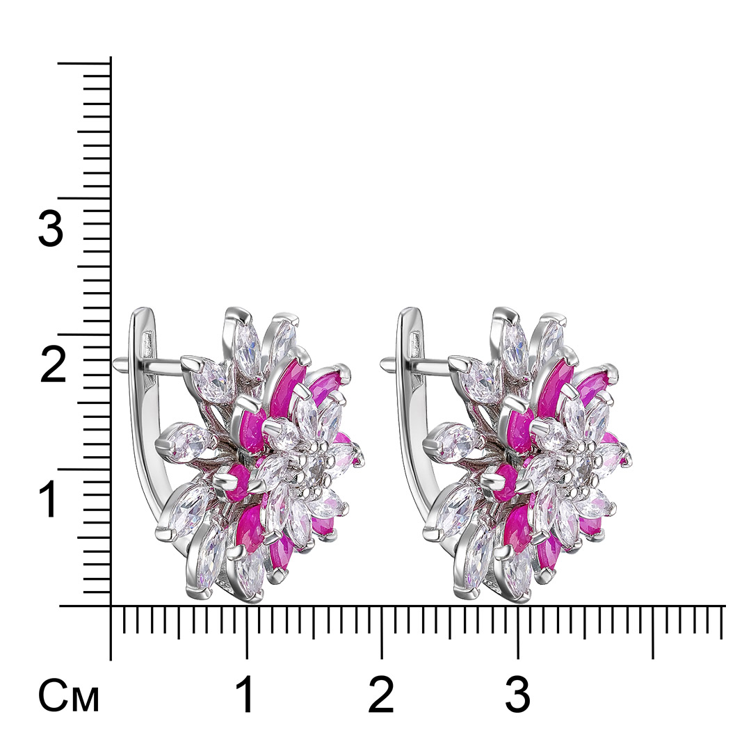 Серебряные серьги 925 пробы; с подвижн. эл.; вставки 16 Рубин 4 ct F/2, маркиз 2,5*5; 38 Куб. Циркон