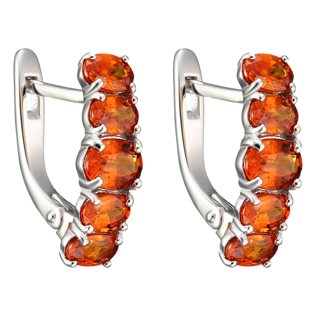 Серебряные серьги 925 пробы; вставки 10 Спессартин 2,16 Ct;