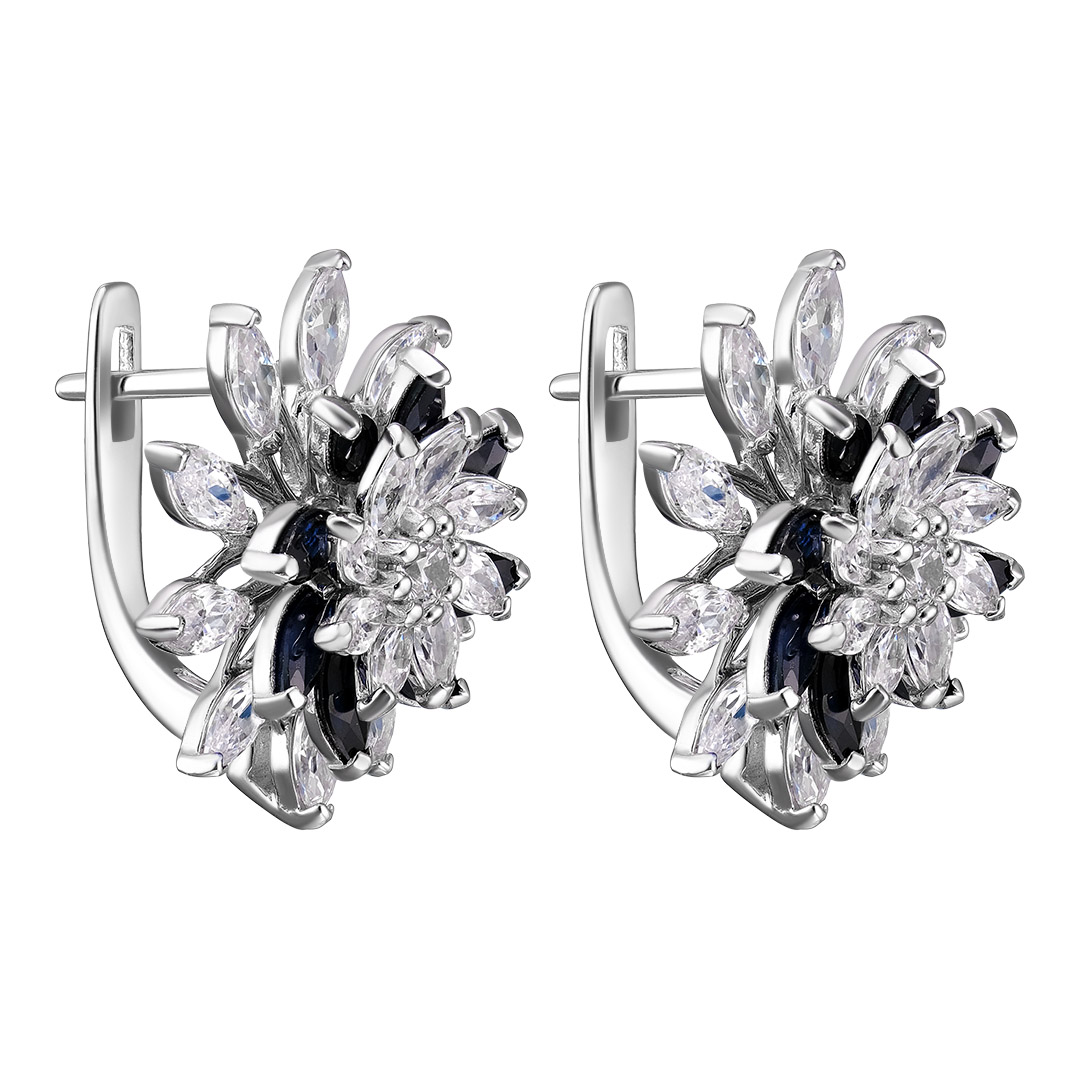 Серебряные серьги 925 пробы; с подвижн. эл.; вставки 16 Сапфир 4 ct U/2, маркиз 2,5*5; 38 Куб. Цирко