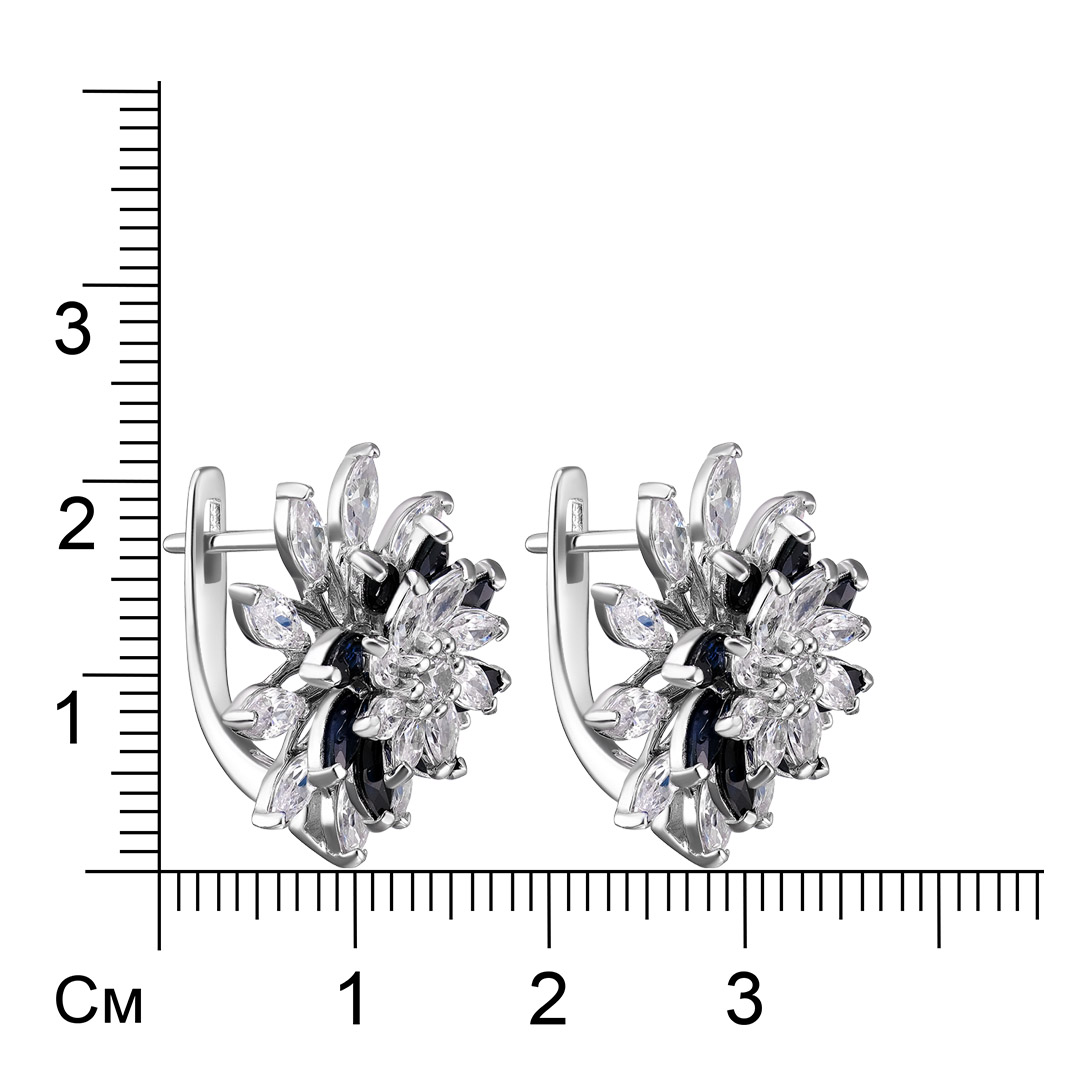 Серебряные серьги 925 пробы; с подвижн. эл.; вставки 16 Сапфир 4 ct U/2, маркиз 2,5*5; 38 Куб. Цирко