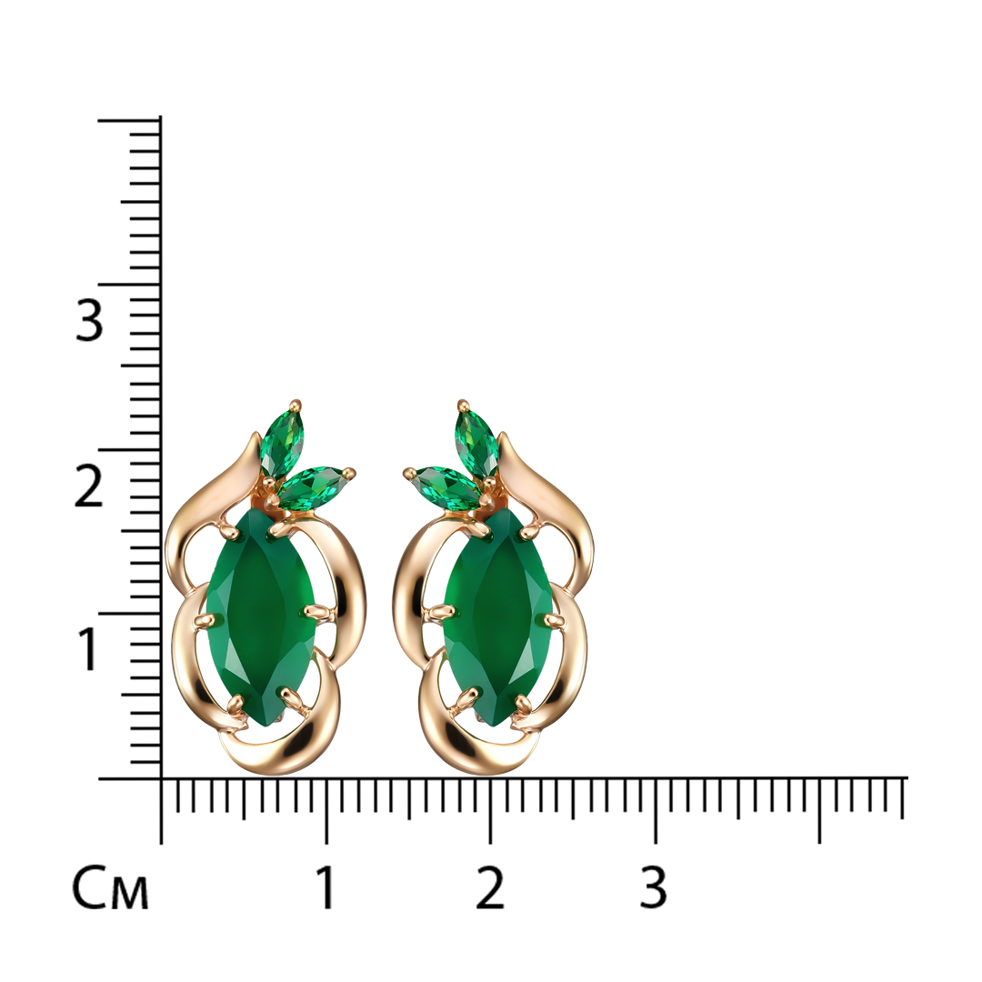 Серебряные серьги 925 пробы; вставки 2 Агат зеленый; 4 Фианит зеленый;
