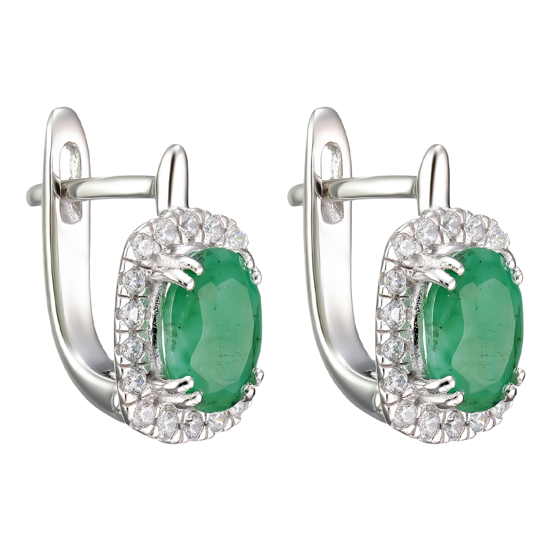 Серебряные серьги 925 пробы; вставки 2 Берилл 2,30 ct; Россыпь Куб. Цирконий бесцв.;