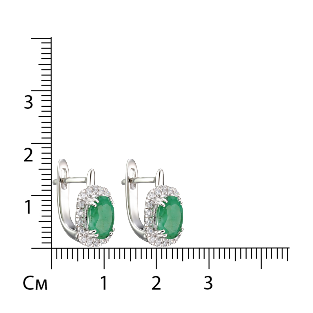 Серебряные серьги 925 пробы; вставки 2 Берилл 2,30 ct; Россыпь Куб. Цирконий бесцв.;