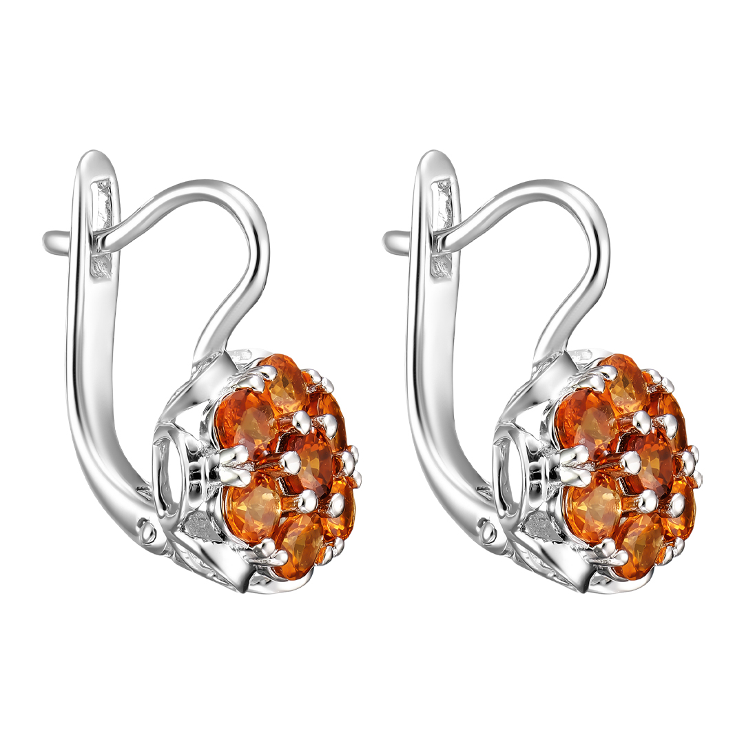 Серебряные серьги 925 пробы; вставки 14 Спессартин 2,10 Ct