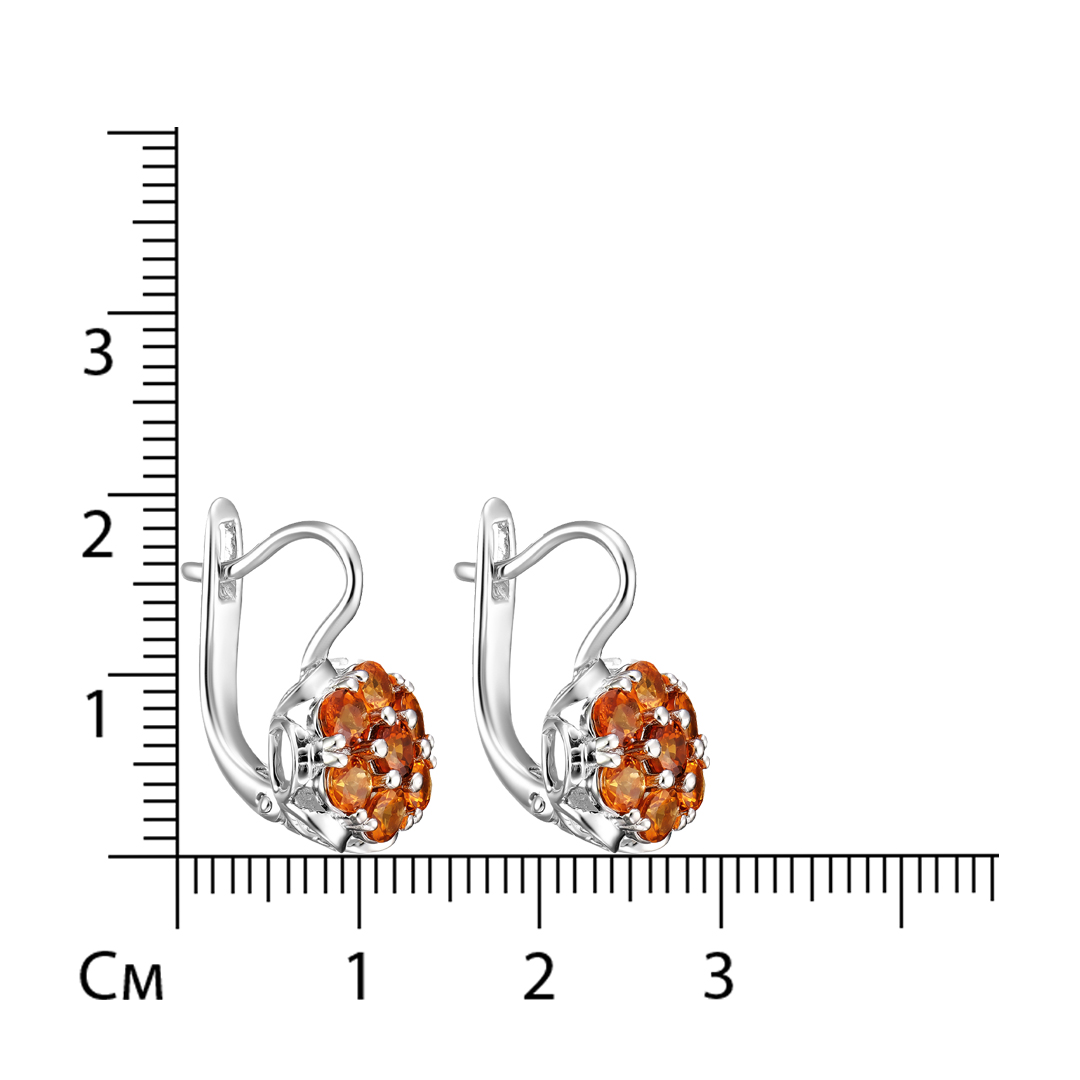 Серебряные серьги 925 пробы; вставки 14 Спессартин 2,10 Ct